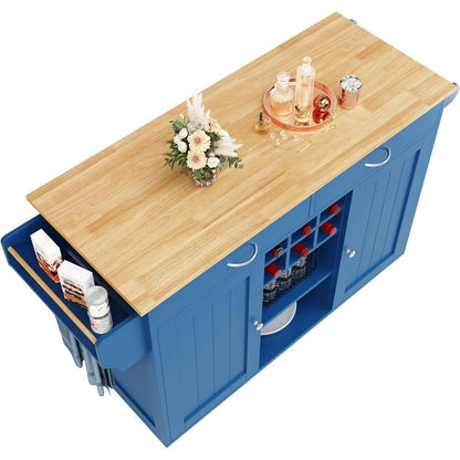 Kücheninsel blau mit Stauraum & Rollen – 102x45x92cm