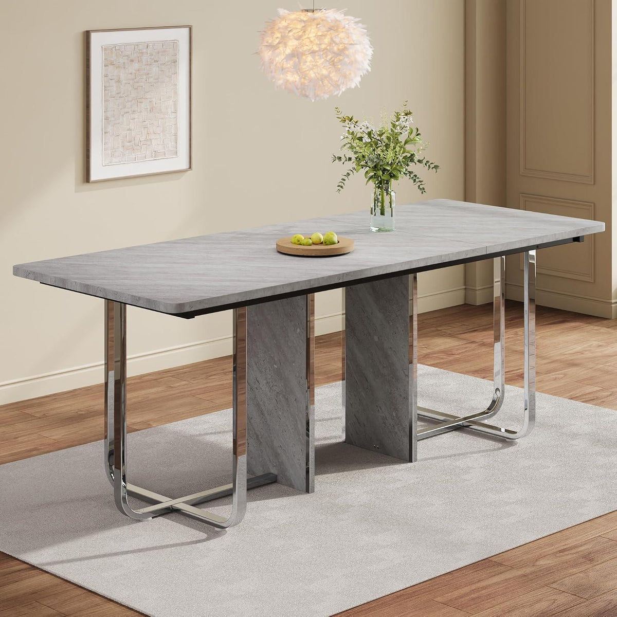 Moderner Esstisch Grau & Silber | 180x80cm | Esstisch für 6 Personen
