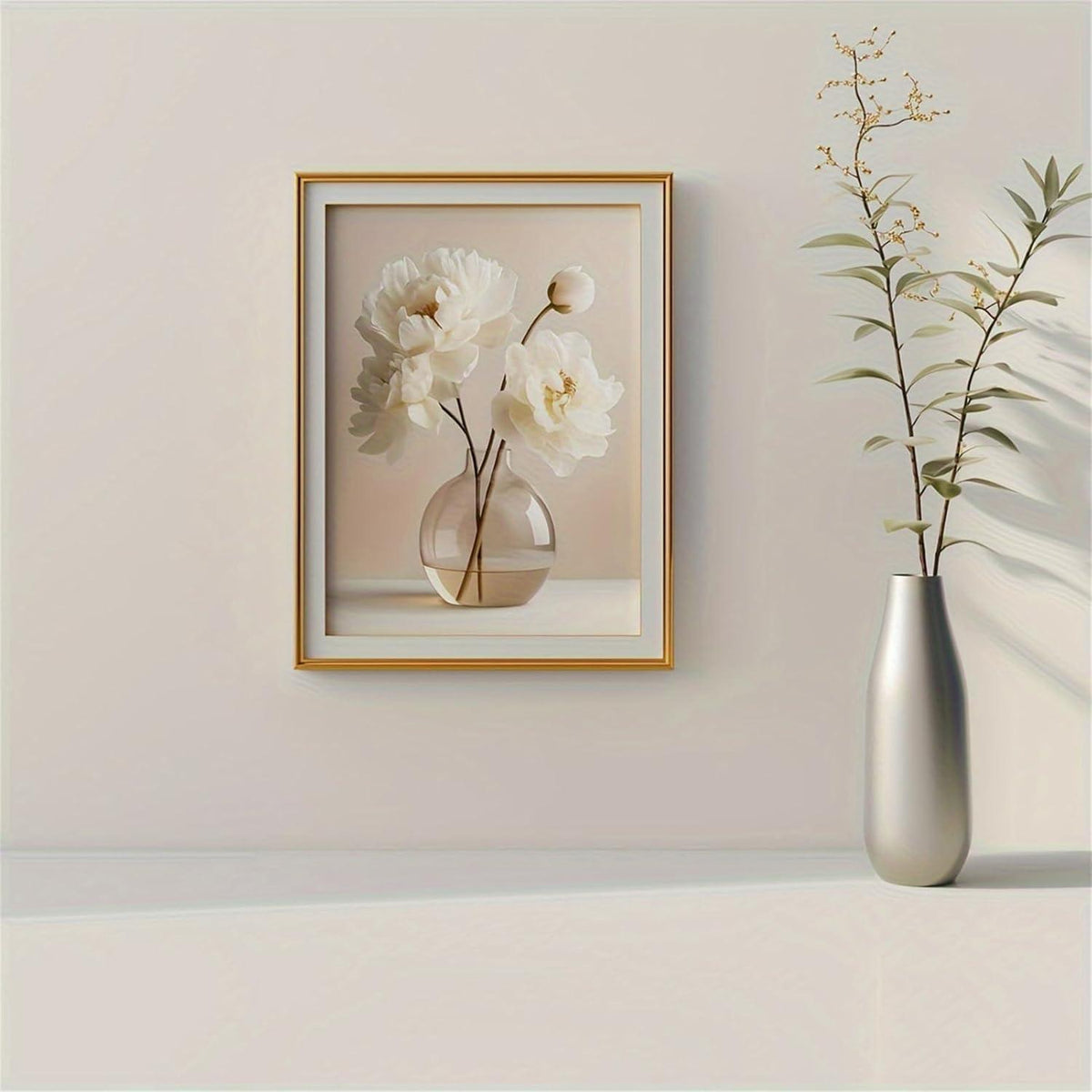 3er Set Boho Bilder Wanddeko Beige Blumen Poster 40x50cm