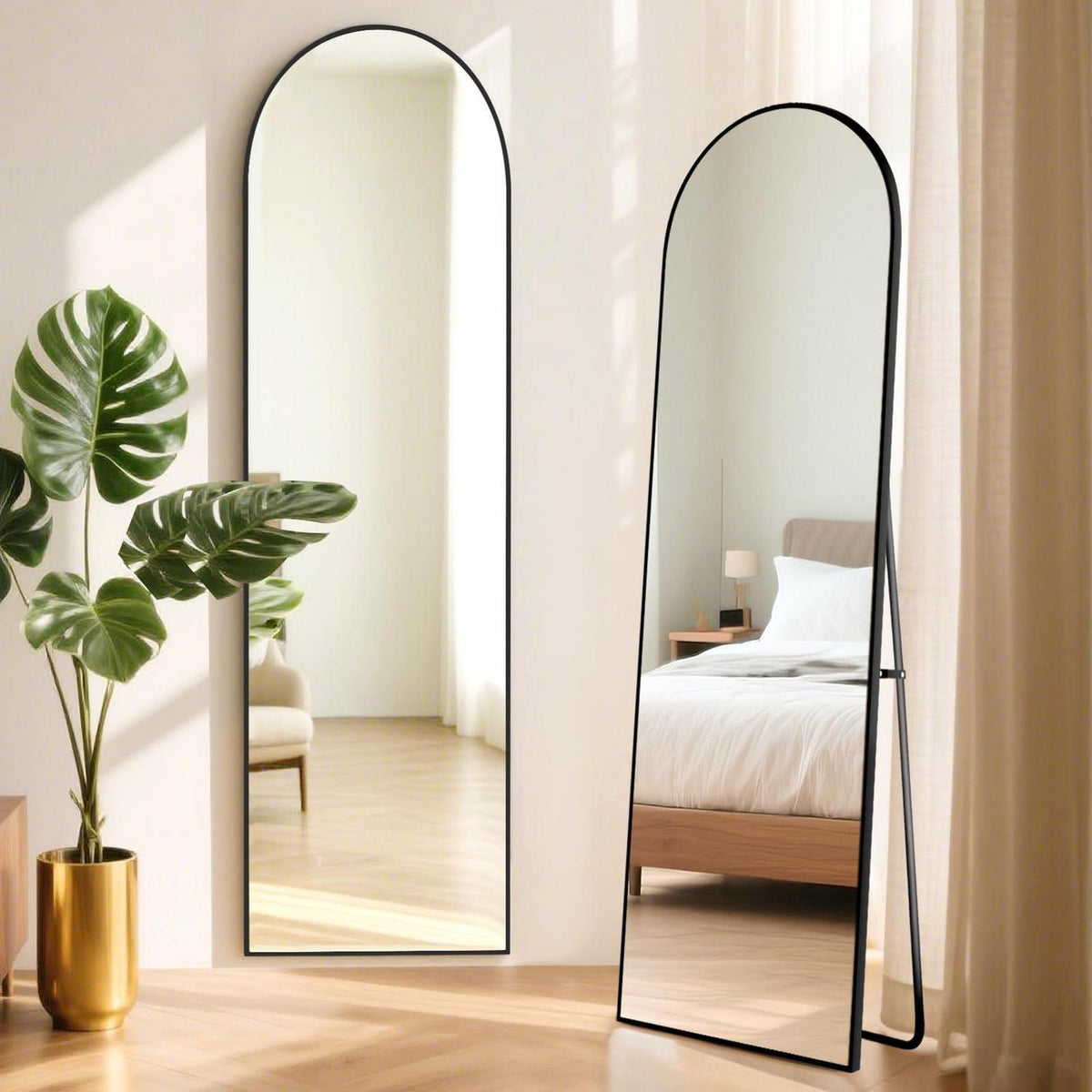 Ganzkörperspiegel Bogen Schwarz 152x42cm – Stand-, Wand- & Anlehnspiegel