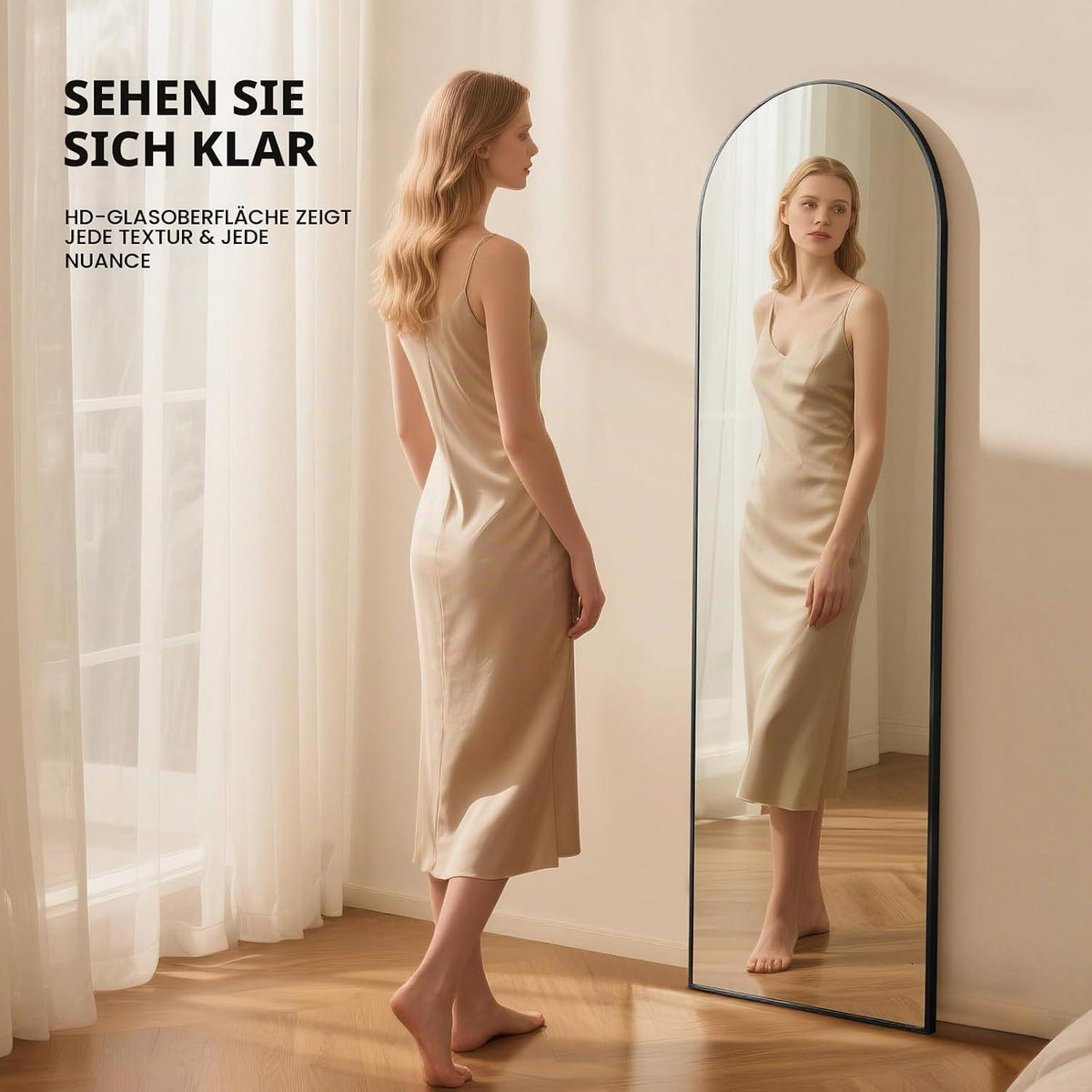 Ganzkörperspiegel Bogen Schwarz 152x42cm – Stand-, Wand- & Anlehnspiegel