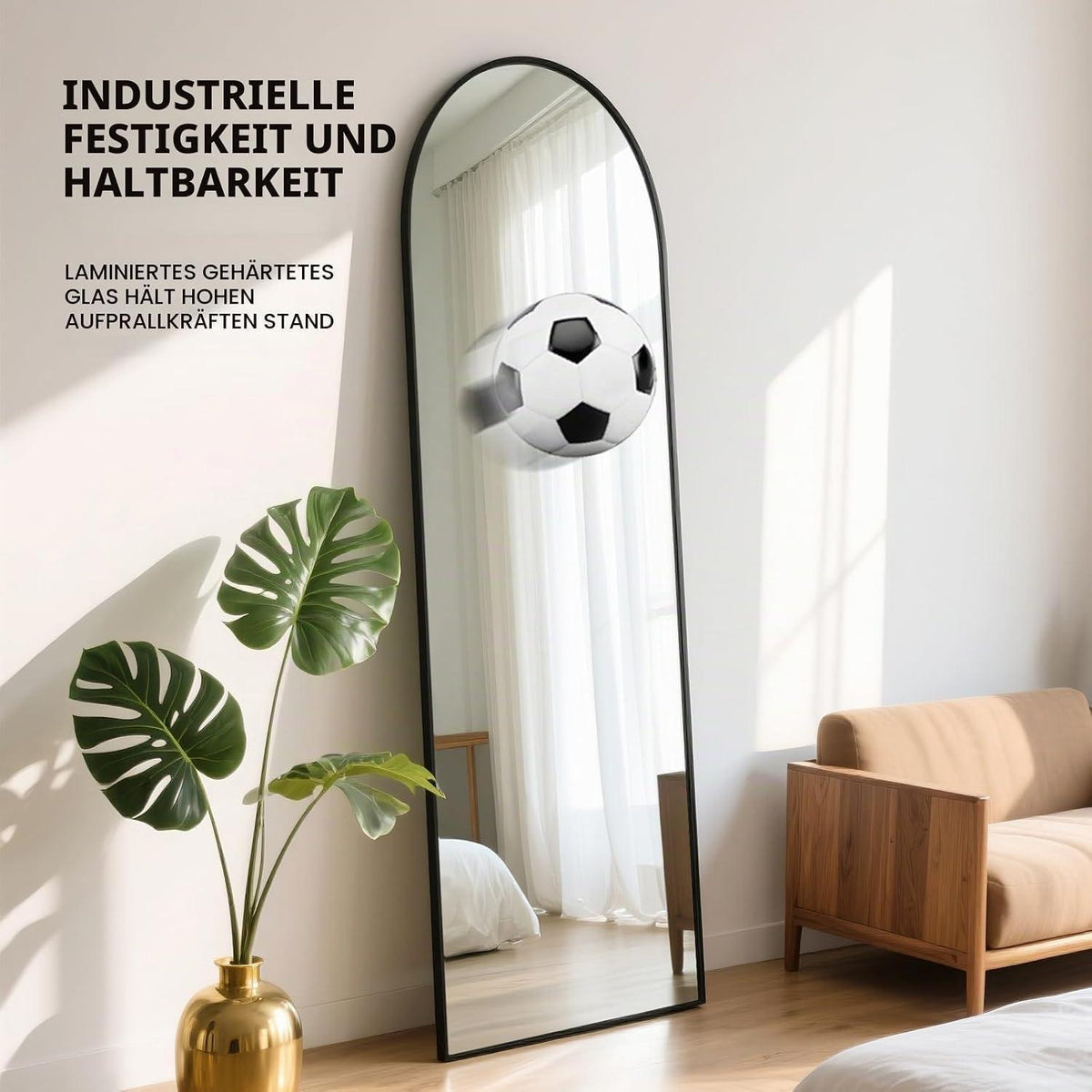 Ganzkörperspiegel Bogen Schwarz 152x42cm – Stand-, Wand- & Anlehnspiegel