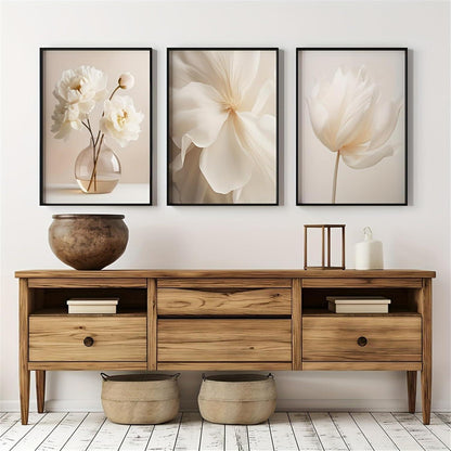 3er Set Boho Bilder Wanddeko Beige Blumen Poster 50x70cm