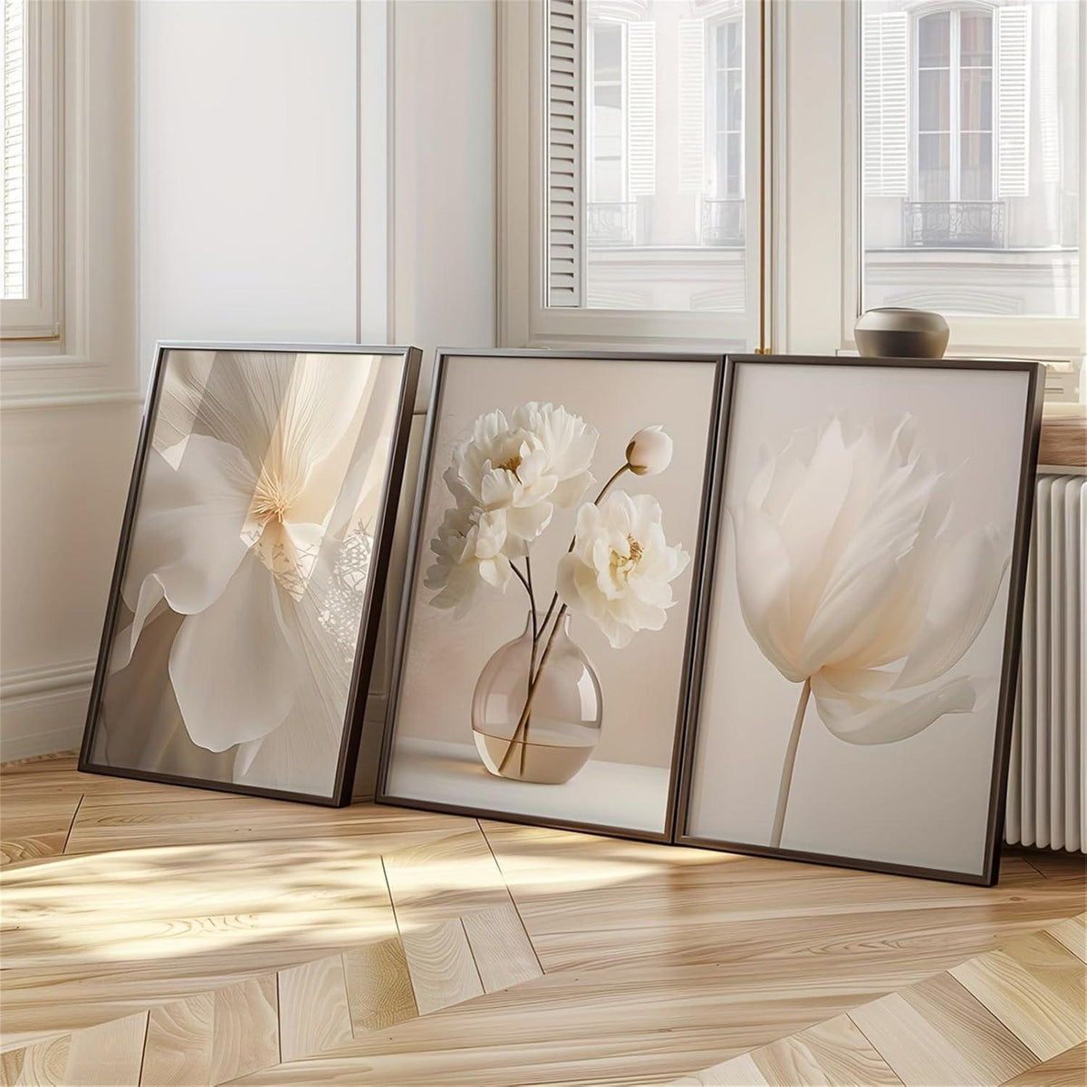 3er Set Boho Bilder Wanddeko Beige Blumen Poster 50x70cm