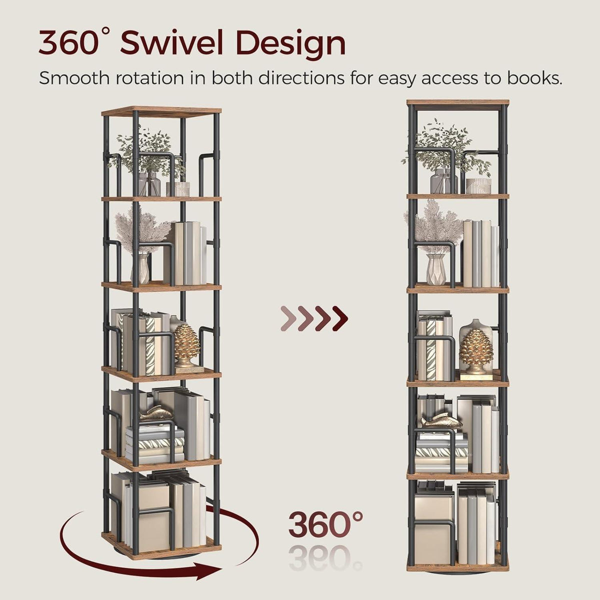 Drehbares Bücherregal 5 Ebenen – Platzsparendes Industrie-Design