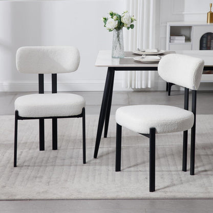 Ya-Home Esszimmerstühle 2er Set, Runde Boucle Stühle Weiß