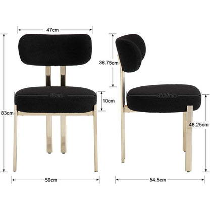 Boucle Esszimmerstühle 2er Set – Teddy Stoff & Gold Metallgestell