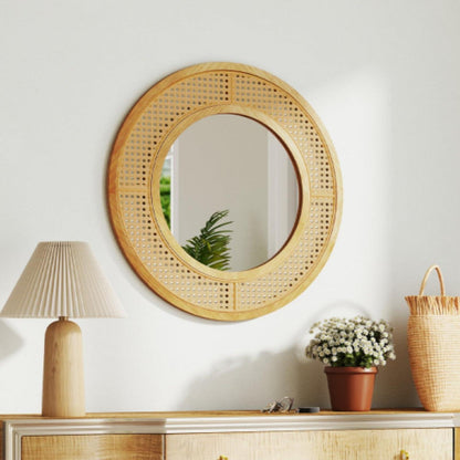 Rattan Wandspiegel Boho Deko Spiegel 40x40cm Badezimmer Spiegel