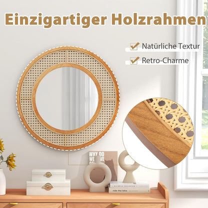 Rattan Wandspiegel Boho Deko Spiegel 40x40cm Badezimmer Spiegel