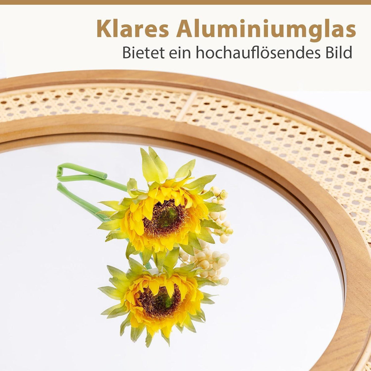 Rattan Wandspiegel Boho Deko Spiegel 40x40cm Badezimmer Spiegel