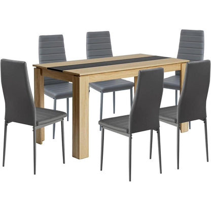 Esszimmergruppe 6 Personen – Holztisch (160x80cm) & Dunkelgraue Stühle