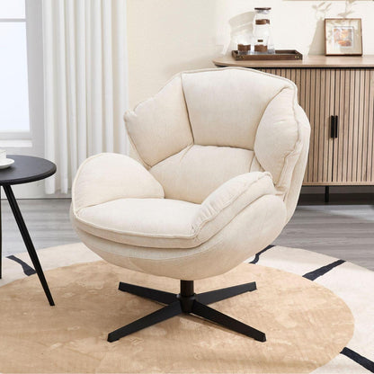 Drehbarer Ohrensessel Chenille – Bequemer Loungesessel Weiß