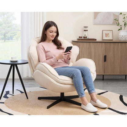 Drehbarer Ohrensessel Chenille – Bequemer Loungesessel Weiß