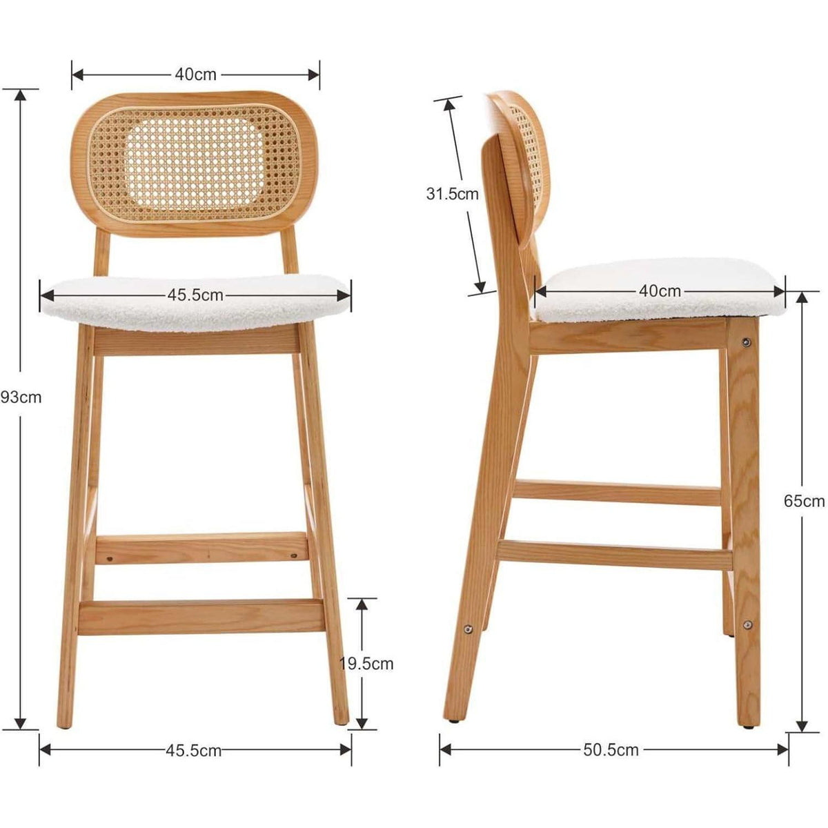 Barhocker Set 2er – Holz & Rattan, Beige