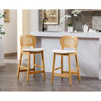 Barhocker Set 2er – Holz & Rattan, Beige