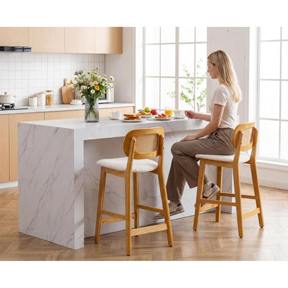 Barhocker Set 2er – Holz & Rattan, Beige