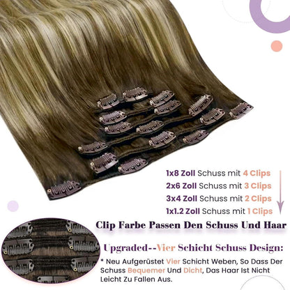 Echthaar Clip-in Extensions Braun Balayage 55cm
