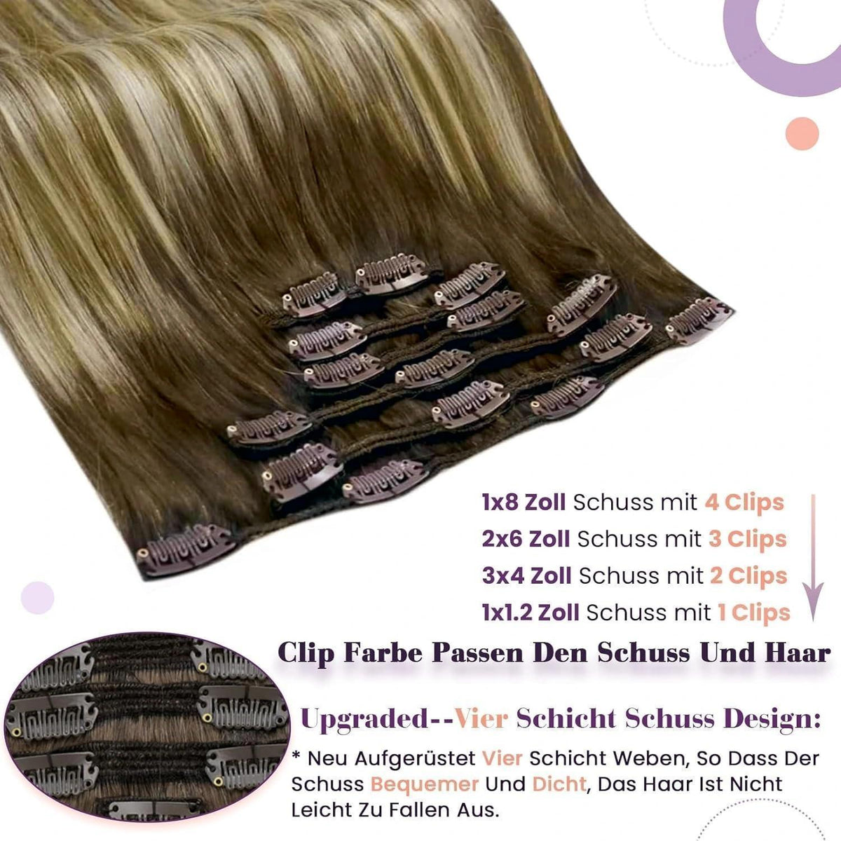 Clip-in Haarverlängerung Braun Blond Balayage Echthaar