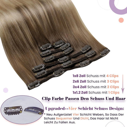 Echthaar Clip-in Extensions Ombre Blond Balayage 55cm