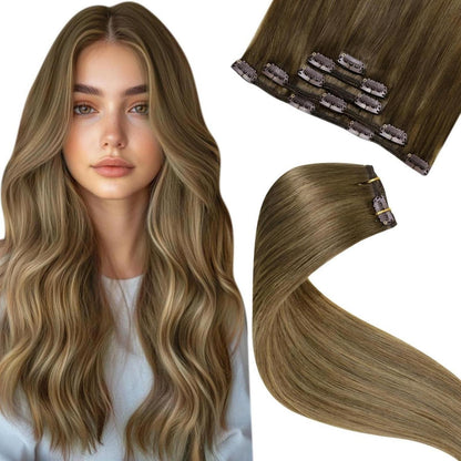 LaaVoo Echthaar Clip-Ins Braun Ombre 50cm Haarverlängerung