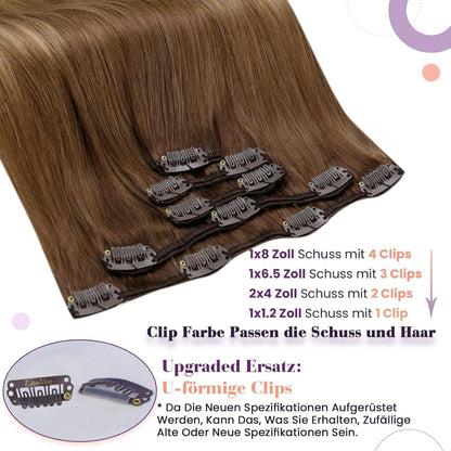 LaaVoo Echthaar Clip-Ins Braun Ombre 50cm Haarverlängerung