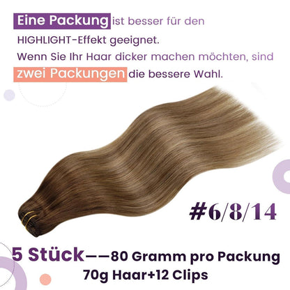 LaaVoo Echthaar Clip-Ins Braun Ombre 50cm Haarverlängerung