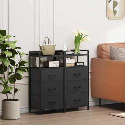 Kommode mit 3 Stoffschubladen – Schwarz, 85cm hoch