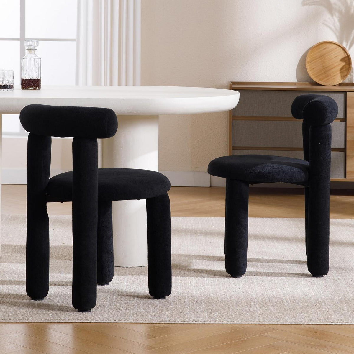 2 Esszimmerstühle Kunstfell Modern Schwarz