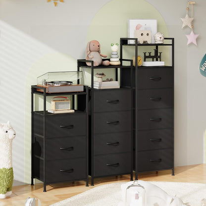 Kommode mit 4 Stoffschubladen – Schwarz, 106cm hoch