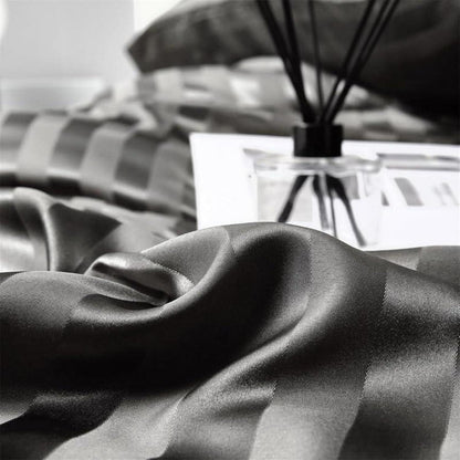 Satin Bettwäsche Set 135x200cm Grau Gestreift 4-teilig