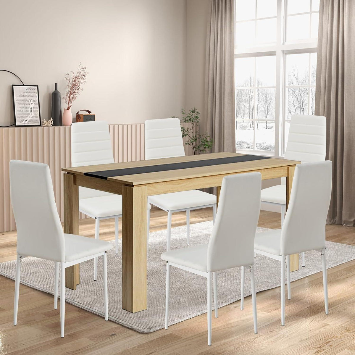 Esszimmergruppe 6 Personen – Holztisch 140x70cm + 6 Stühle