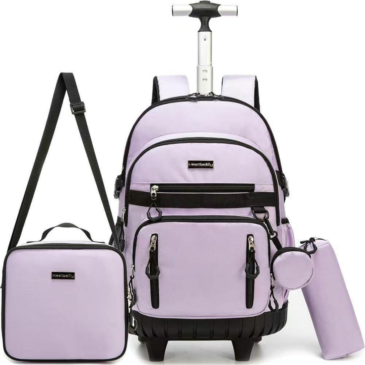 Schultrolley Rucksack Mädchen Lila mit Rollen & Lunchbox