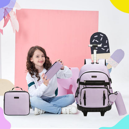 Schultrolley Rucksack Mädchen Lila mit Rollen & Lunchbox