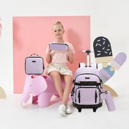 Schultrolley Rucksack Mädchen Lila mit Rollen & Lunchbox