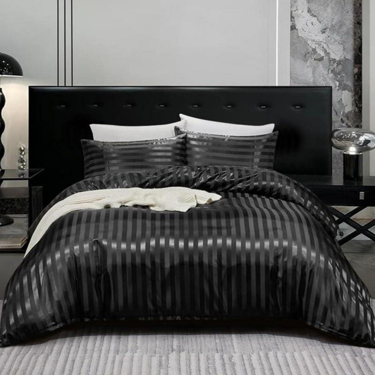Satin Bettwäsche Set 135x200 cm Schwarz 2-teilig