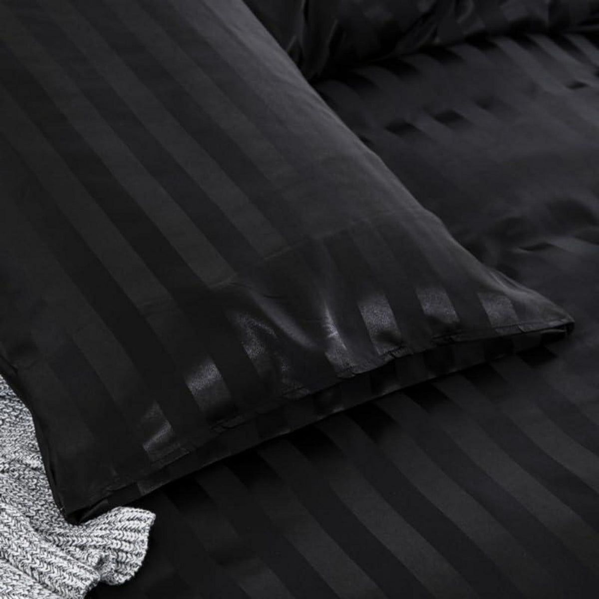Satin Bettwäsche Set 135x200 cm Schwarz 2-teilig