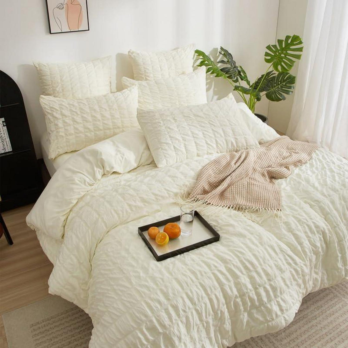 Seersucker Bettwäsche Set 200x220 Beige – Kariert & Sommerlich