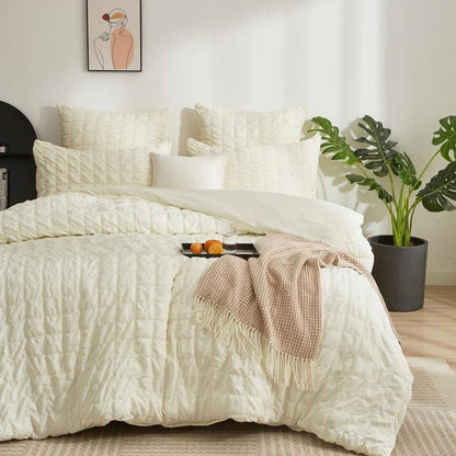 Seersucker Bettwäsche Set 200x220 Beige – Kariert & Sommerlich