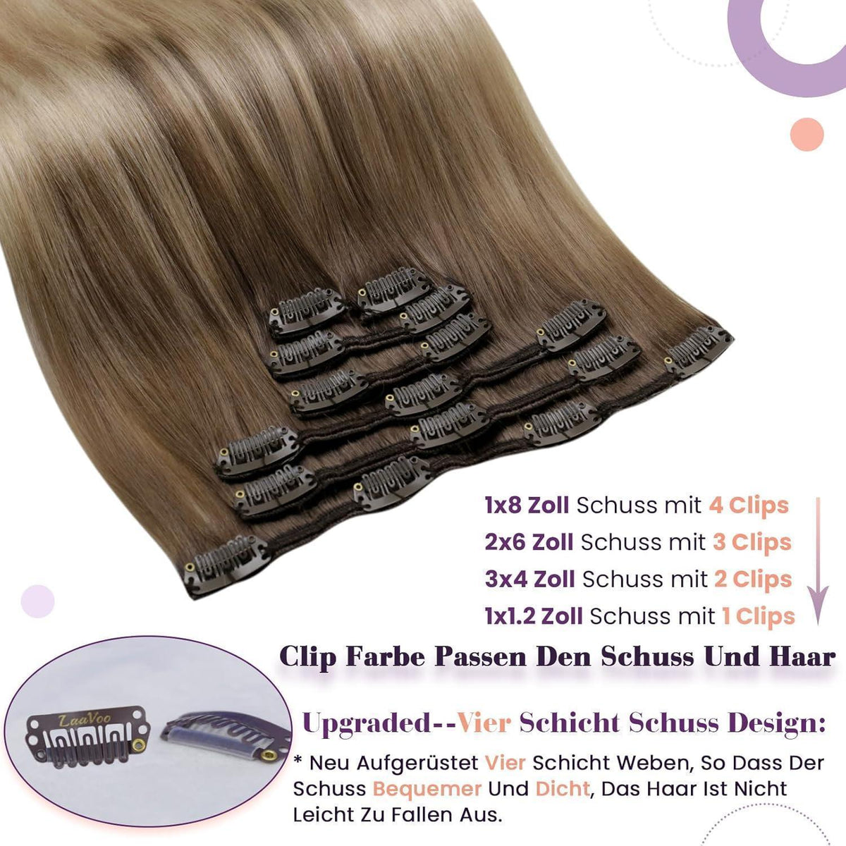Clip-in Haarverlängerung Echthaar Balayage Braun Blond