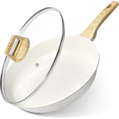 Keramik-Bratpfanne mit Deckel, 26 cm, Induktion, Ungiftig, Weiß