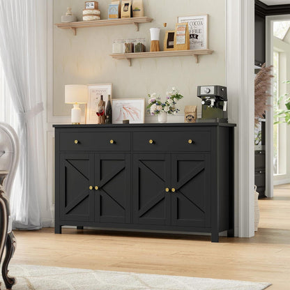 Schwarzes Sideboard 140cm – Küchenbuffet mit Schubladen & Ablagen
