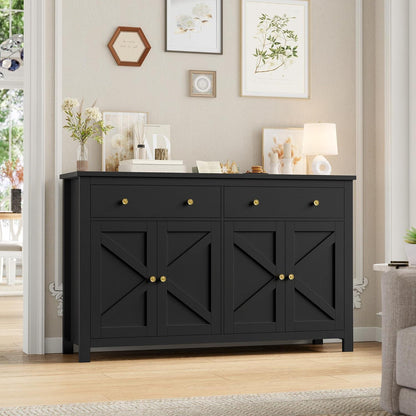 Schwarzes Sideboard 140cm – Küchenbuffet mit Schubladen & Ablagen