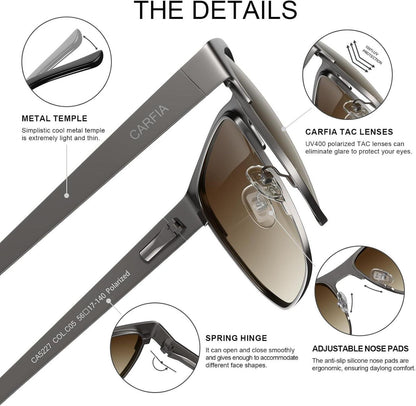 CARFIA Herren Sonnenbrille Polarisiert UV400 Metall Rechteckig CA5227