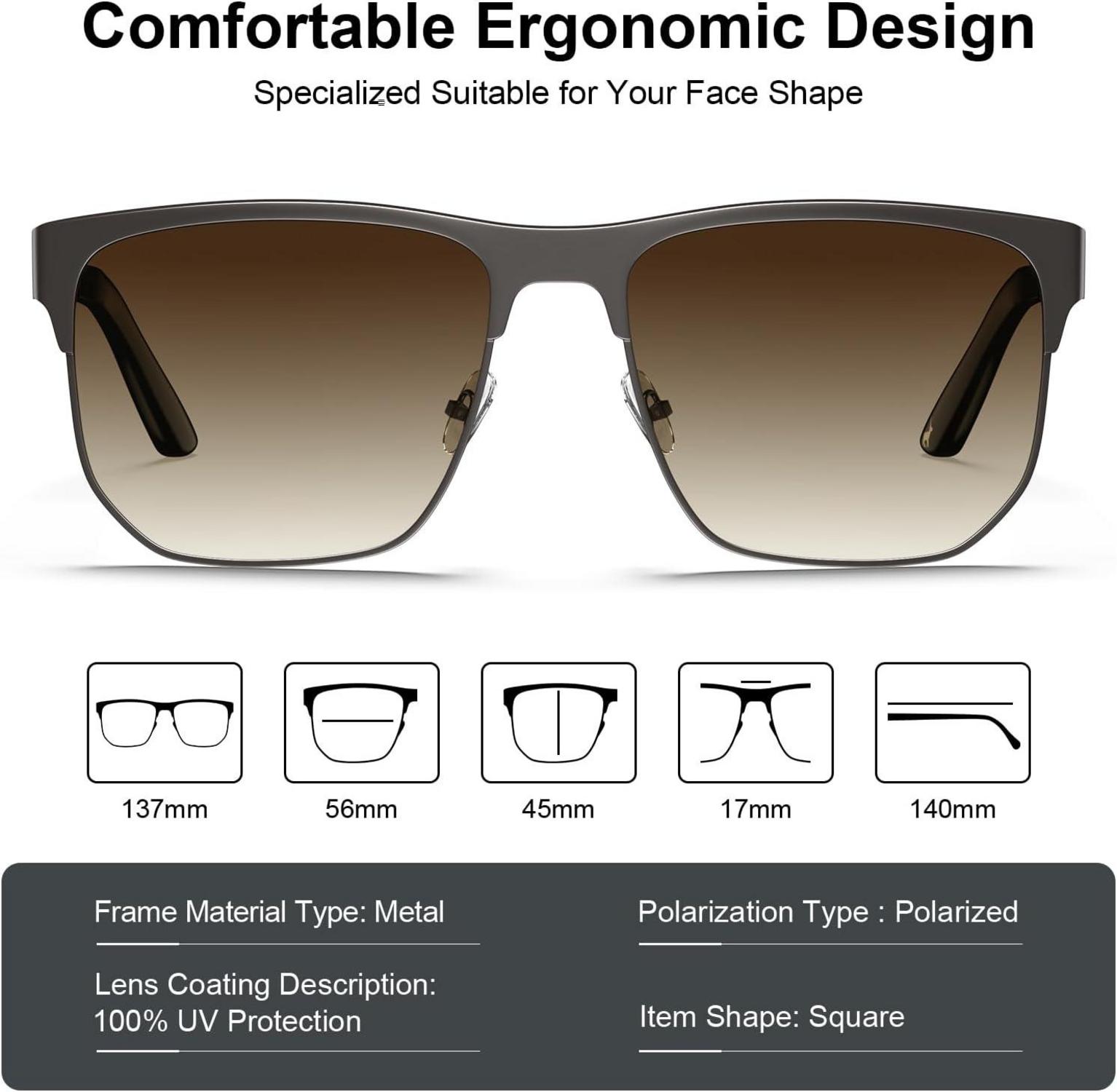 CARFIA Herren Sonnenbrille Polarisiert UV400 Metall Retro Rechteckig