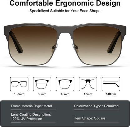 CARFIA Herren Sonnenbrille Polarisiert UV400 Metall Retro Rechteckig