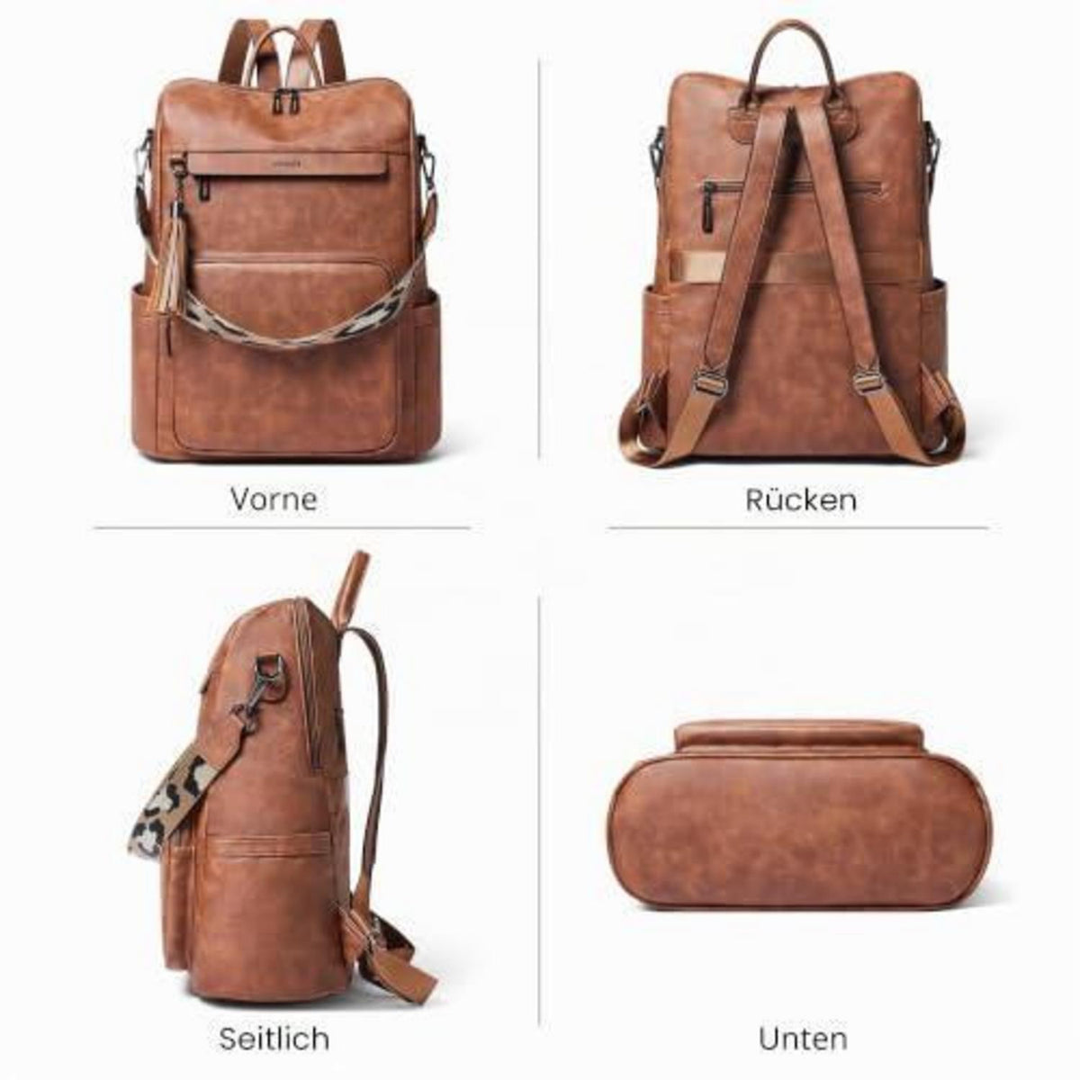 Rucksack Damen Laptopfach 15,6 Zoll Wasserdicht Business in Lederoptik