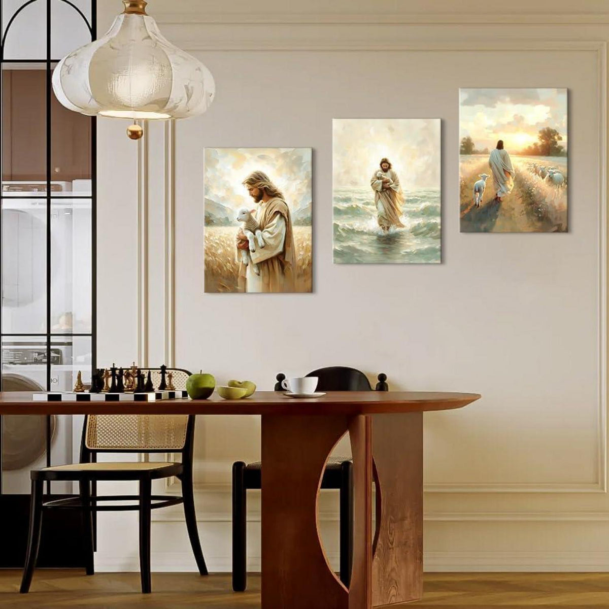 3-teiliges Leinwandbild Jesus mit Lamm - Religiöse Wandkunst 30x40 cm