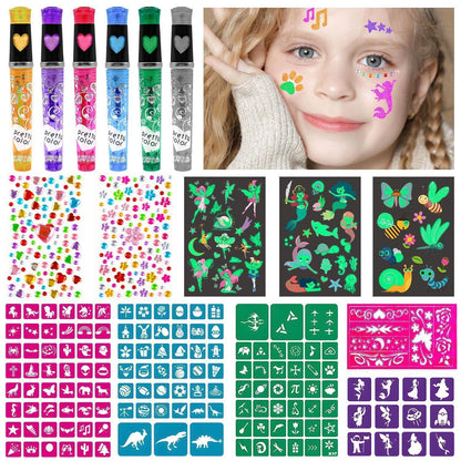 Glitzer Tattoo Set Kinder mit 148 Schablonen & Leucht-Tattoos