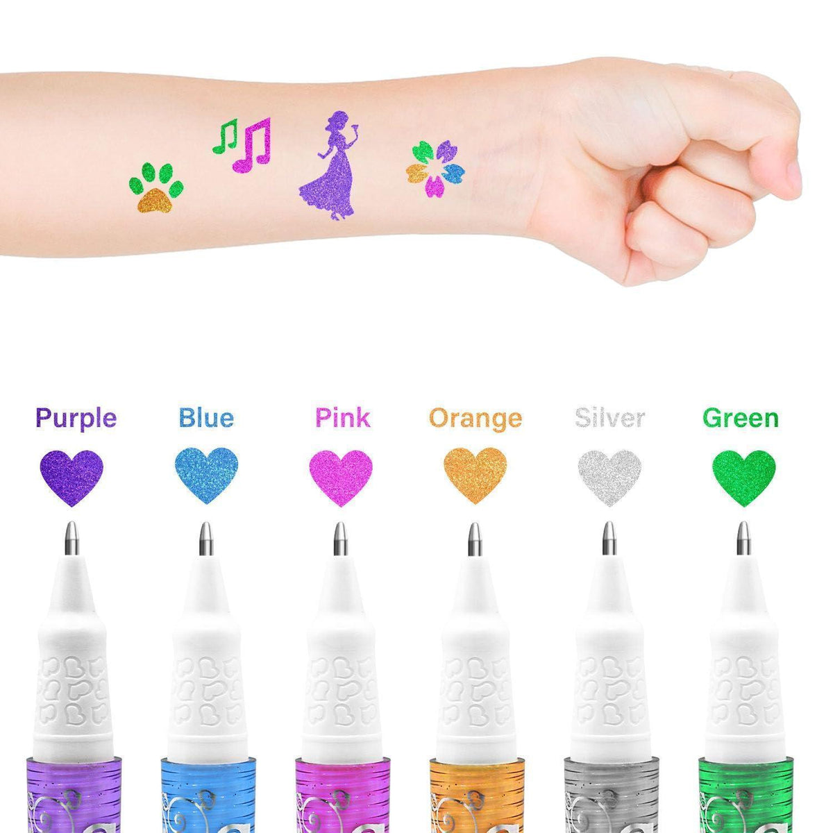 Glitzer Tattoo Set Kinder mit 148 Schablonen & Leucht-Tattoos