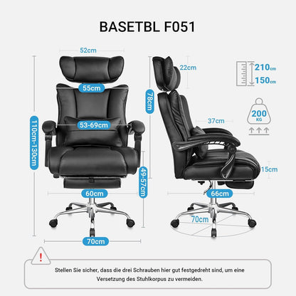 Bürostuhl 200kg Schwarz Ergonomisch mit 58cm breiter
